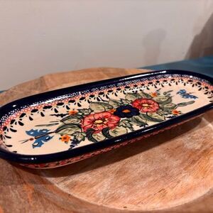UNIKAT Polish Pottery Boleslawiec Floral Bread Appetizer Corn Cob Tray  11”